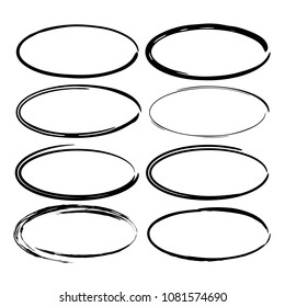 Set of black oval grunge frames. Creative borders. Vector illustration.
