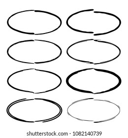 Set of black oval grunge frames. Creative borders. Vector illustration.