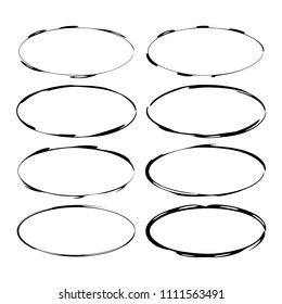 Set of black oval grunge frames. Empty  borders. Vector illustration. 