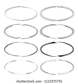 Set of black oval grunge frames. Empty  borders. Vector illustration. 
