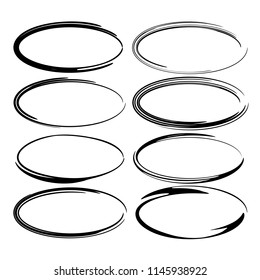 Set of black oval grunge frames. Vector illustration.