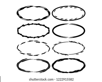 Set of black oval grunge frames. Vector illustration.