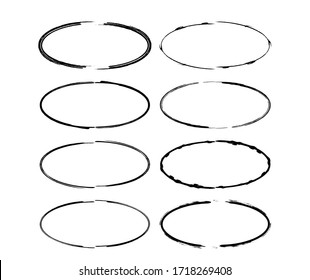 Set of black oval grunge frames. Geometric elipse empty borders collection. Vector illustration.