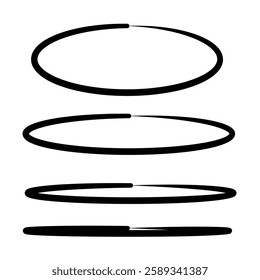 Set of black oval grunge frames. Geometric elipse empty borders collection. Vector illustration.