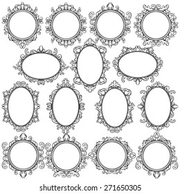 set of black oval and round vintage frames, design elements