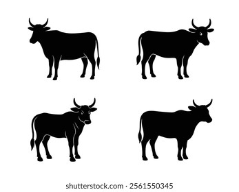 Set of Black OX or Bull Silhouettes Icons Bundle