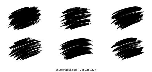 Conjunto de pintura negra, pincelada. Elemento de diseño artístico sucio sobre fondo blanco. Ilustración vectorial