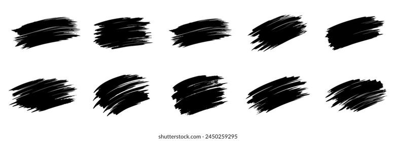 Set of black paint, brush stroke. Dirty artistic design element on white background. Vector illustration