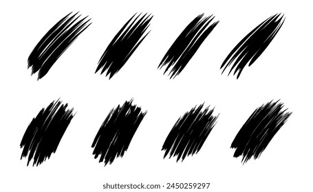 Set of black paint, brush stroke. Dirty artistic design element on white background. Vector illustration