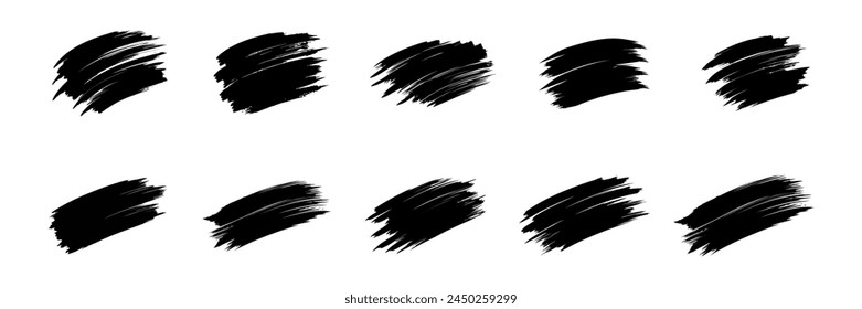 Set of black paint, brush stroke. Dirty artistic design element on white background. Vector illustration