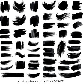 Set of black paint brush strokes vector Illustration, ink paint, grunge design element, watercolour design, dirty texture, trendy brush stroke