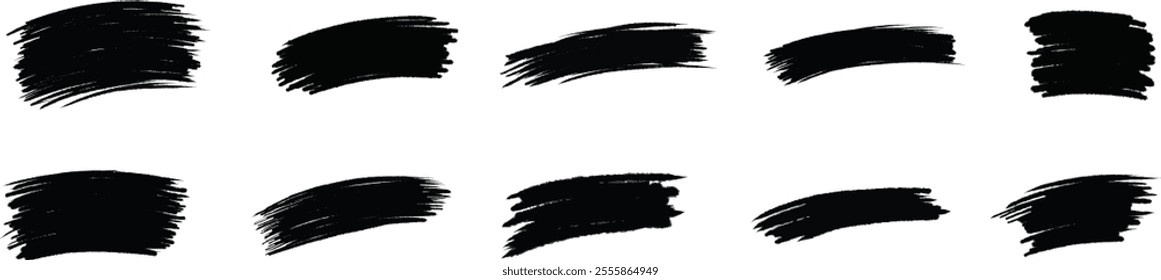 Set of black paint brush strokes. Ink paint. Grunge badge brush. Grungy brushes collection. Abstract black paint brush isolated on white background