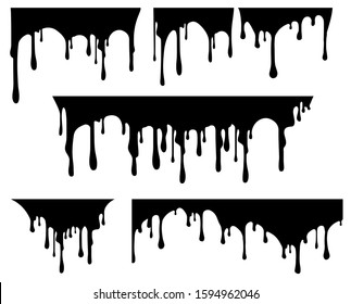 Set Of Black Paint Drips. Vector Illustration For Your Design.