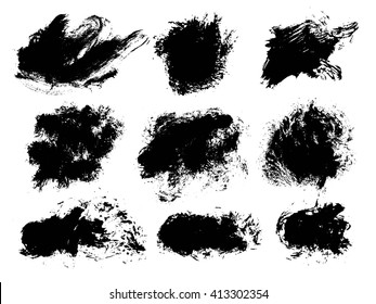 Set of black paint grunge artistic creative brush elements.