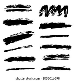 Set of black paint, ink brush strokes, brushes, lines. Grunge vector abstract handdrawn texture.