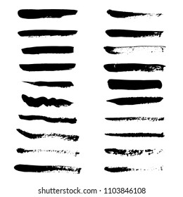 Set of black paint, ink brush strokes, brushes, lines. Dirty artistic design elements