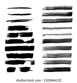 Set of black paint, ink brush strokes, brushes, lines. Dirty artistic design elements