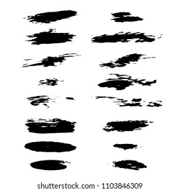 Set of black paint, ink brush strokes, brushes, lines. Dirty artistic design elements