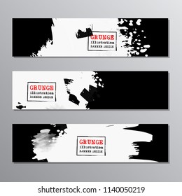 Set of black paint, ink brush strokes, brushes, lines. Dirty artistic grunge design elements, place for text or information. Vector illustration.