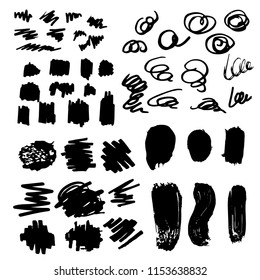 Set of black paint, ink brush strokes, brushes, lines. Dirty artistic design element