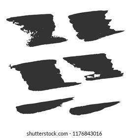Set of black paint, ink brush strokes, frame or background for text.