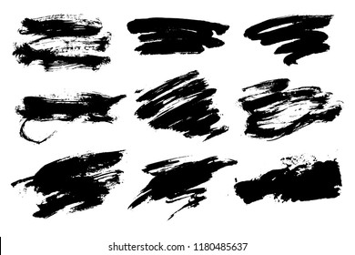 Set of black paint, ink brush strokes, brushes, lines. Dirty artistic design elements, boxes, frames for text.