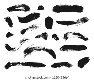 Set of black paint, ink brush strokes, brushes, lines. Dirty artistic design elements, boxes, frames for text.
