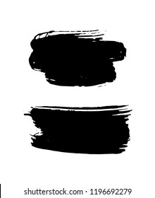 Set of black paint, ink brush strokes. Graphic artistic design elements, boxes, frames for text.