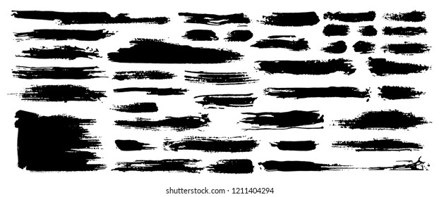 Set of black paint, ink brush strokes, brushes, lines. Dirty artistic grunge design elements. Vector 
