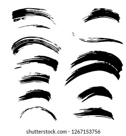 Set of black paint, ink brush strokes, brushes, lines. Dirty artistic design elements.