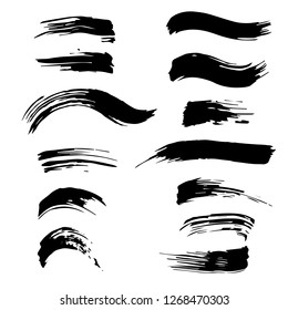 Set of black paint, ink brush strokes, brushes, lines. Dirty artistic design elements.