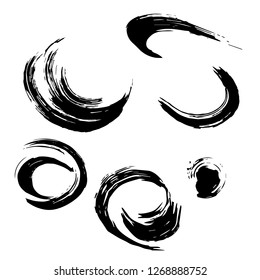 Set of black paint, ink brush strokes, brushes, lines. Dirty artistic design elements.