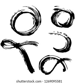 Set of black paint, ink brush strokes, brushes, lines. Dirty artistic design elements.