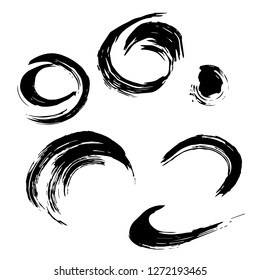 Set of black paint, ink brush strokes, brushes, lines. Dirty artistic design elements.