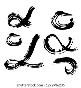 Set of black paint, ink brush strokes, brushes, lines. Dirty artistic design elements.