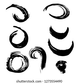 Set of black paint, ink brush strokes, brushes, lines. Dirty artistic design elements.
