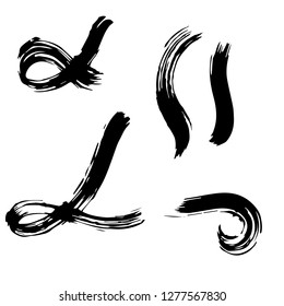 Set of black paint, ink brush strokes, brushes, lines. Dirty artistic design elements.