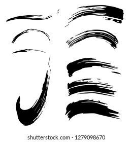 Set of black paint, ink brush strokes, brushes, lines. Dirty artistic design elements.
