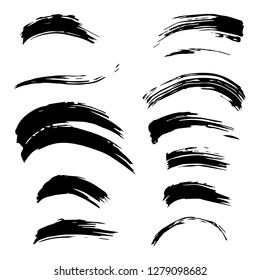 Set of black paint, ink brush strokes, brushes, lines. Dirty artistic design elements.