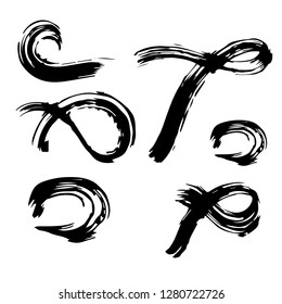 Set of black paint, ink brush strokes, brushes, lines. Dirty artistic design elements.