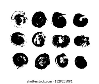 Set of black paint, ink brush circles