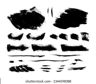 	
Set of black paint, ink brush strokes isolated on white background. Grunge graphic elements. Dirty texture banners. Ink splatters. Vector illustrations.