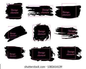 Set of black paint, ink brush strokes, brushes, lines, grungy. Freehand drawing. Dirty artistic design elements, boxes, frames. Vector abstract illustration. Isolated on white background.