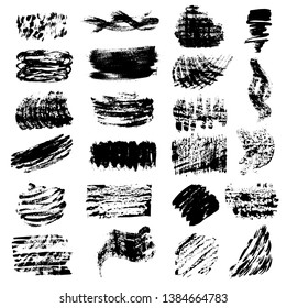 Set of black paint, ink brush strokes, brushes, lines. Dirty artistic design elements, boxes, frames for text