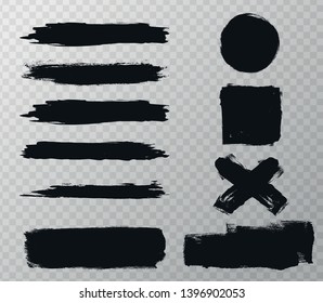 Set of black paint, ink brush strokes, brushes, lines. Dirty artistic design elements, boxes, frames for text.