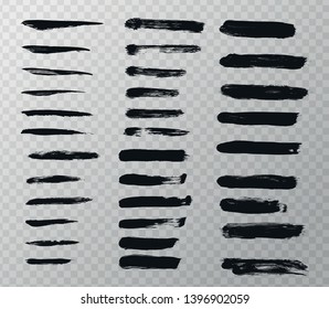 Set of black paint, ink brush strokes, brushes, lines. Dirty artistic design elements