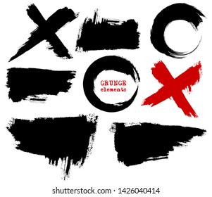 Set of black paint, ink brush strokes, brushes, lines, grungy. Dirty artistic design elements. Vector illustration. Isolated on white background.