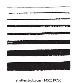 Set of black paint, ink brush strokes, brushes, lines. Dirty artistic design elements