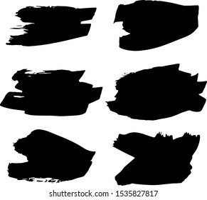 Set of black paint, ink brush strokes, brushes, lines. Dirty artistic design elements, boxes, frames for text. Vector illustration