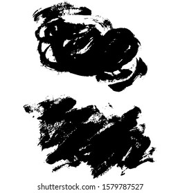 Set of black paint, ink brush strokes, brushes, lines. Dirty artistic design elements, boxes, frames for text.